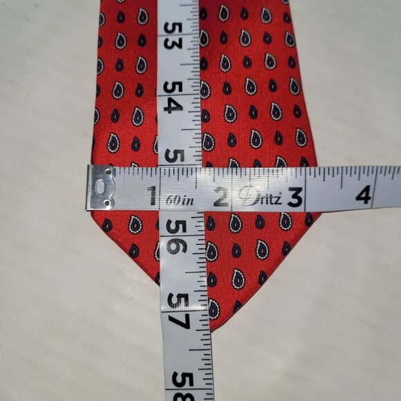 Yves Saint Laurent Tie Men One Size Red Paisley Print Silk Handmade Necktie - Picture 7 of 8